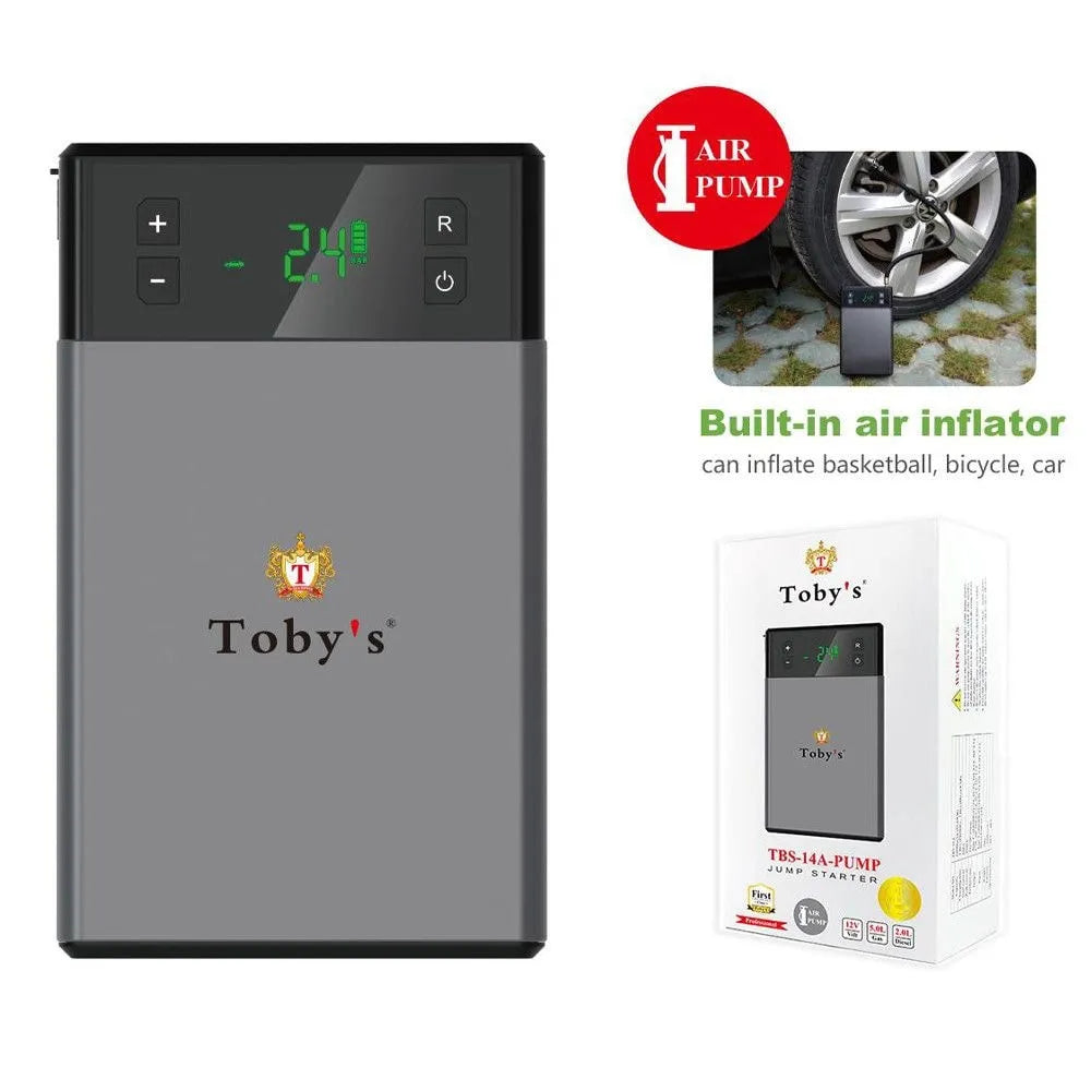 Toby's Portable Car & Bike Air Pump with LCD Display, LED Flashlight, and Multi-Functional Charging Ports - 14000mAH capacity