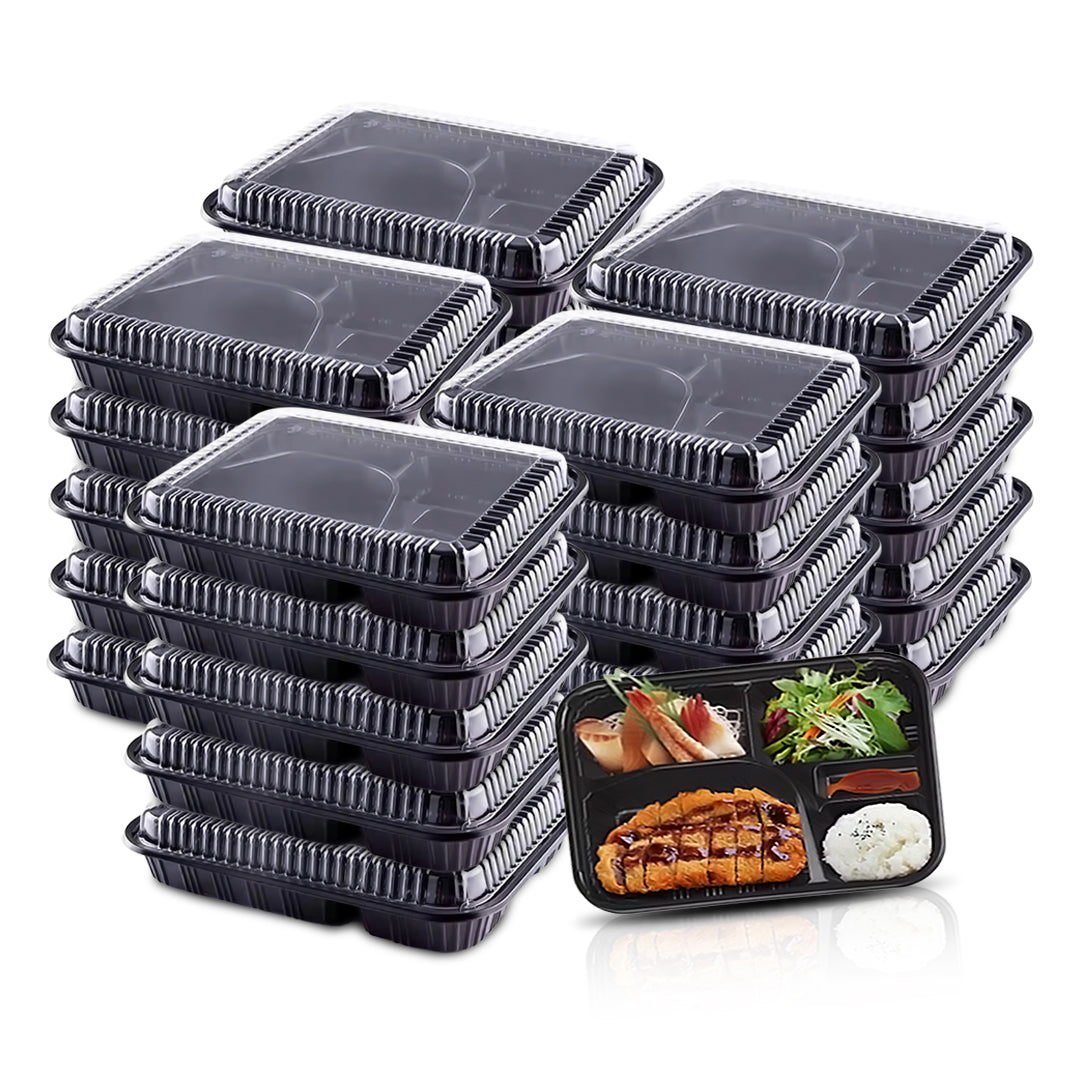 5-Compartment Disposable Plastic Food Container Box - 26 x 20 x 6 cm