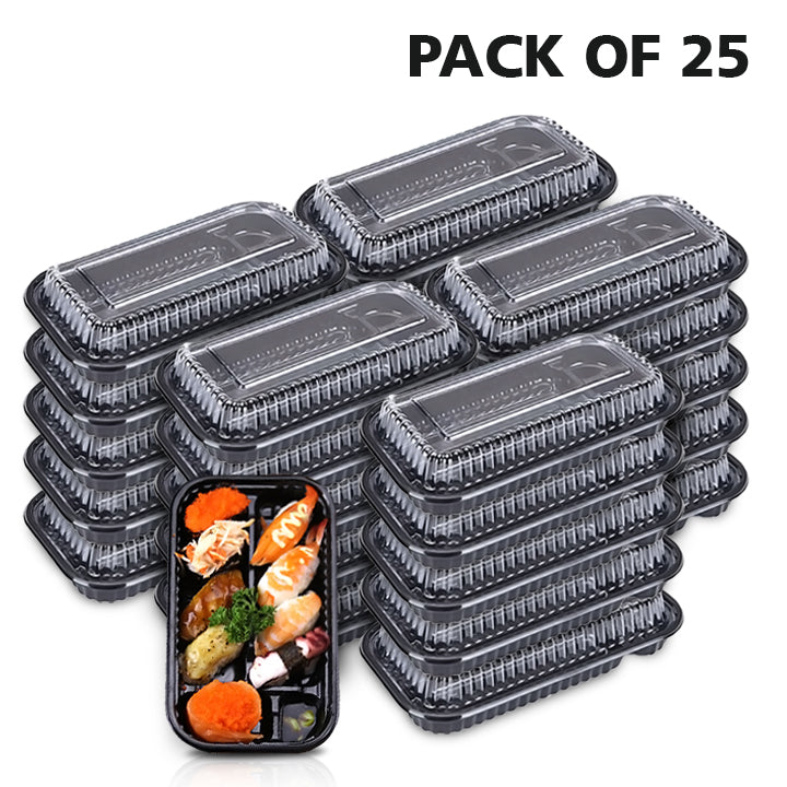 4-Compartment Plastic Disposable Food Container with Lid - 23 x 13 x 5.5 cm