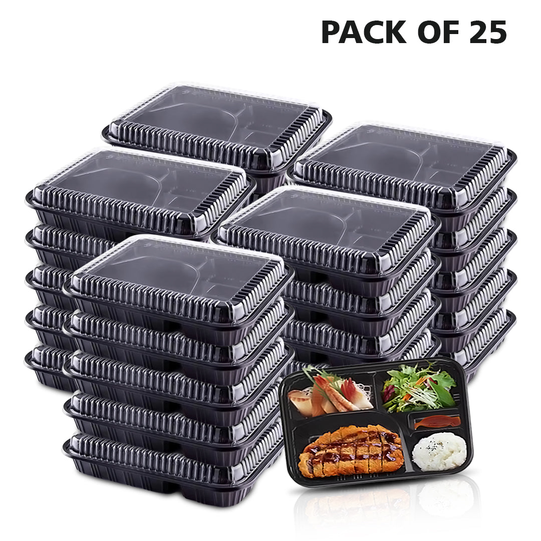5-Compartment Disposable Plastic Food Container Box - 26 x 20 x 6 cm