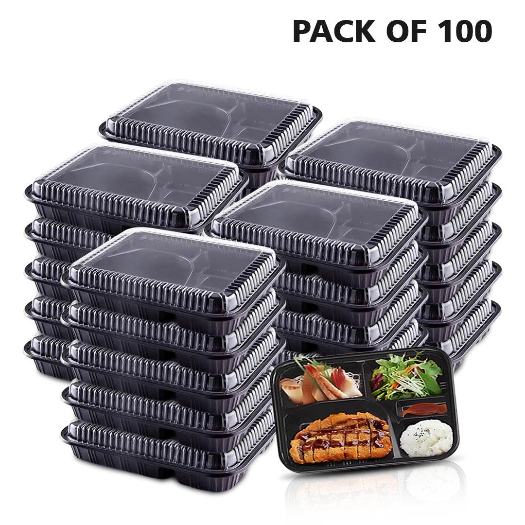 5-Compartment Disposable Plastic Food Container Box - 26 x 20 x 6 cm
