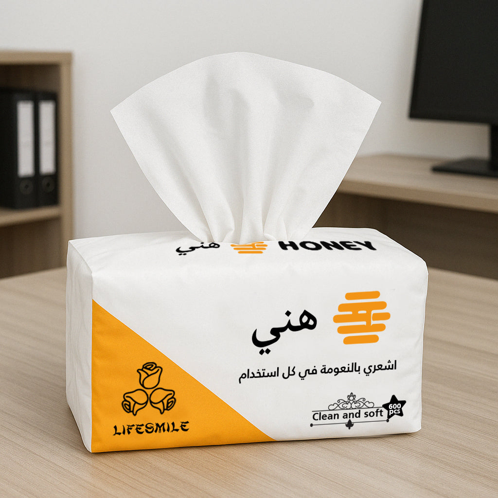 Honey Premium 4-Ply Ultra Soft Facial Tissue Set – 10 Packs with 150 Sheets Each (600 Plies) – High Quality Tissues for Home, Office, Car & Travel