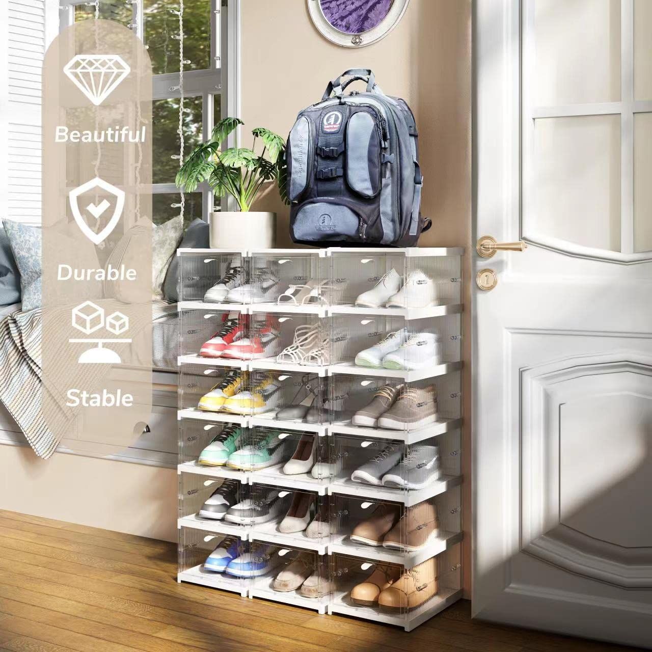 6 Layers Telescopic Foldable Shoe Storage Organizer Box Containers with Lids for Sneaker Display