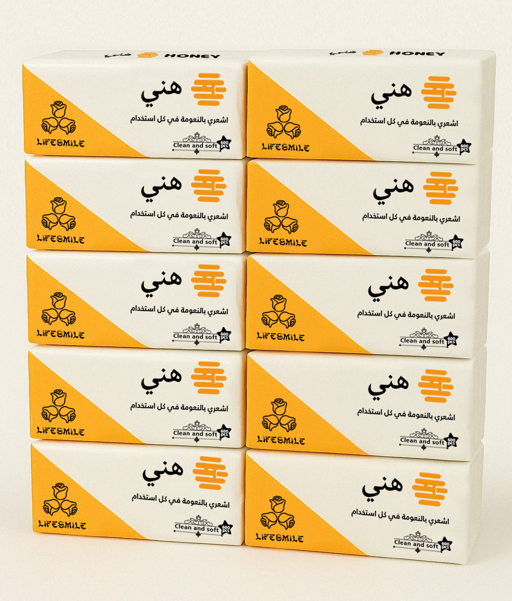 Honey Premium 4-Ply Ultra Soft Facial Tissue Set – 10 Packs with 150 Sheets Each (600 Plies) – High Quality Tissues for Home, Office, Car & Travel