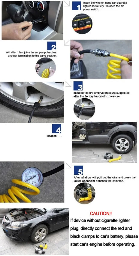 Portable Electric 12V Air Pump Compressor - 2 Cylinder 12V DC Powered & High Speed