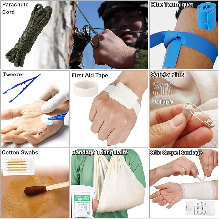 100-in-1 Tactical Emergency First Aid & Survival Kit with Storage Bag for Outdoor, Camping & Travel