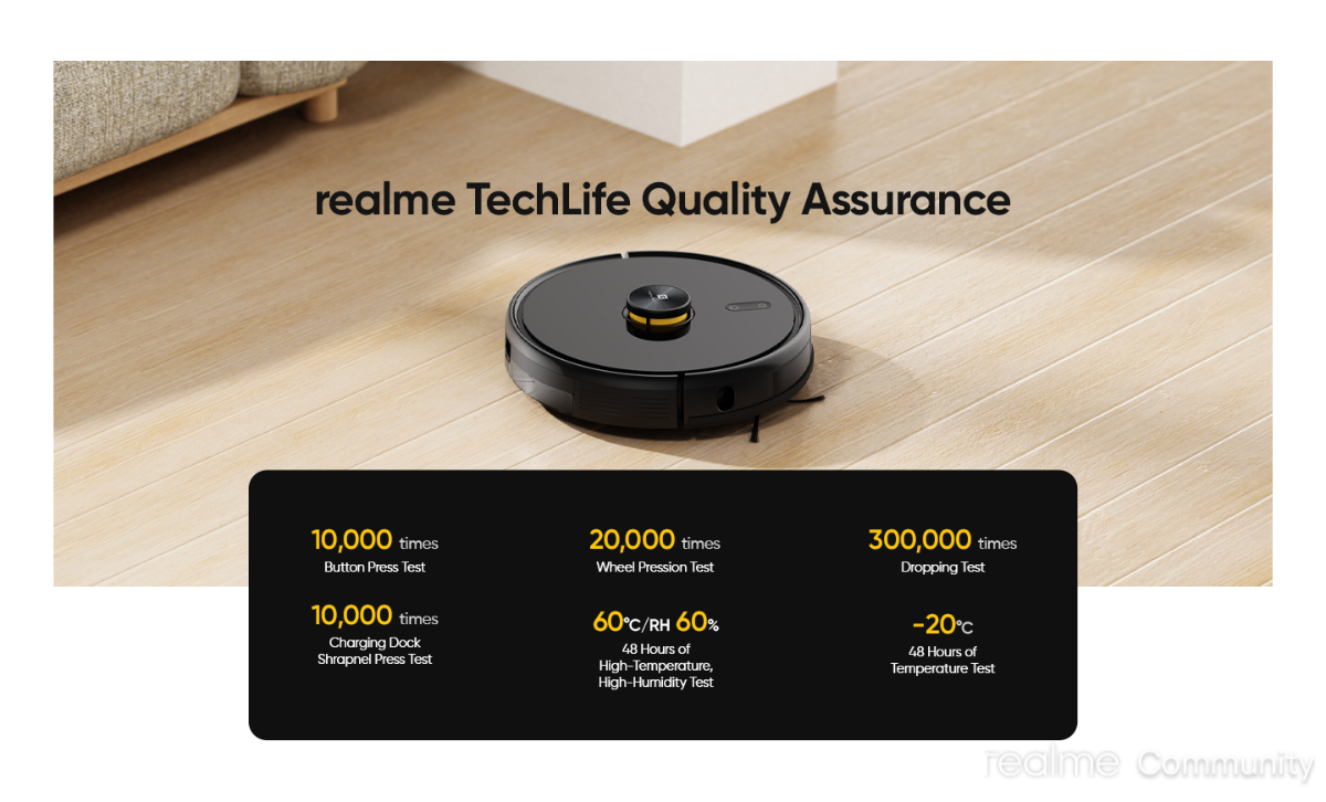 Realme Techlife 2-in-1 Rechargeable Robot Vacuum Cleaner with 5200mAh Battery, Vacuum & Mop with Lidar Smart Mapping & 38 Sensors