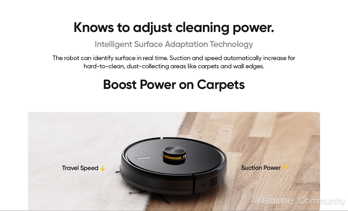 Realme Techlife 2-in-1 Rechargeable Robot Vacuum Cleaner with 5200mAh Battery, Vacuum & Mop with Lidar Smart Mapping & 38 Sensors