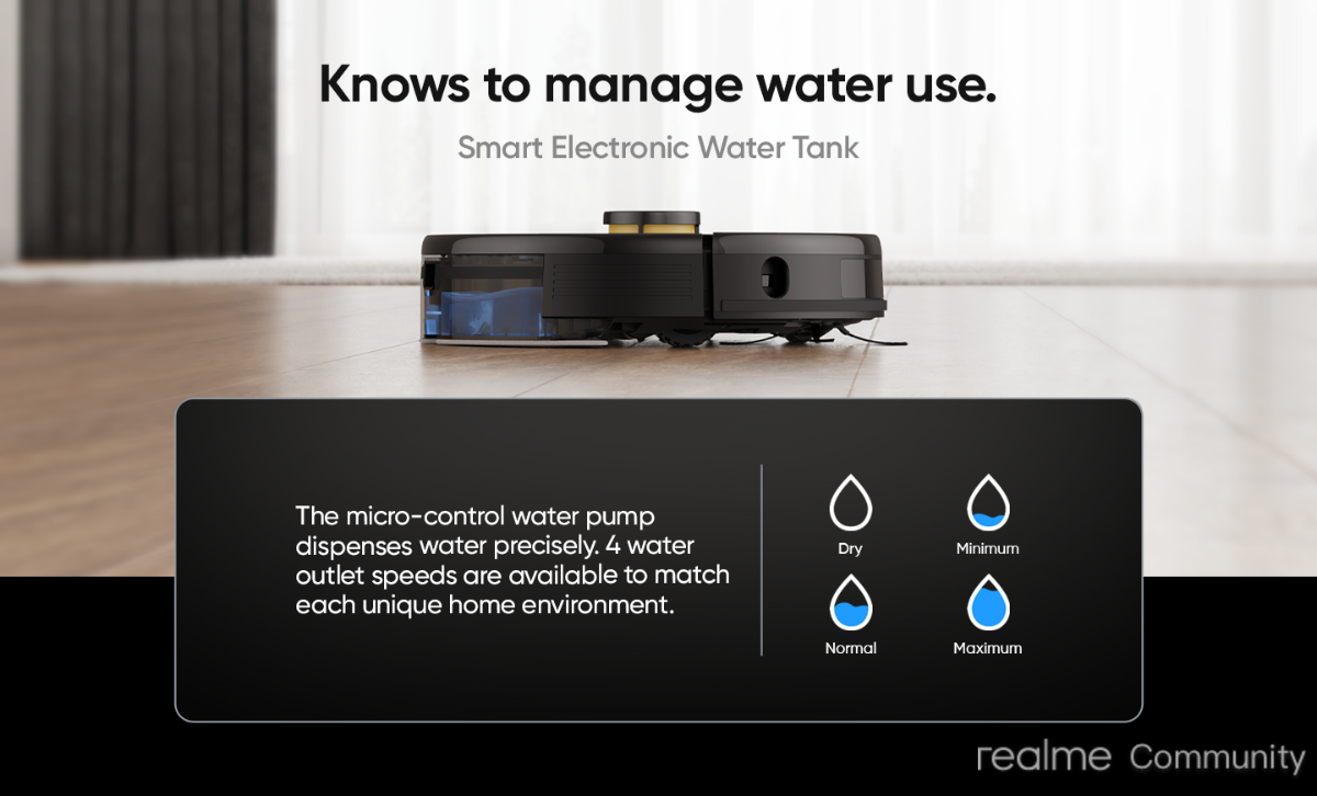 Realme Techlife 2-in-1 Rechargeable Robot Vacuum Cleaner with 5200mAh Battery, Vacuum & Mop with Lidar Smart Mapping & 38 Sensors