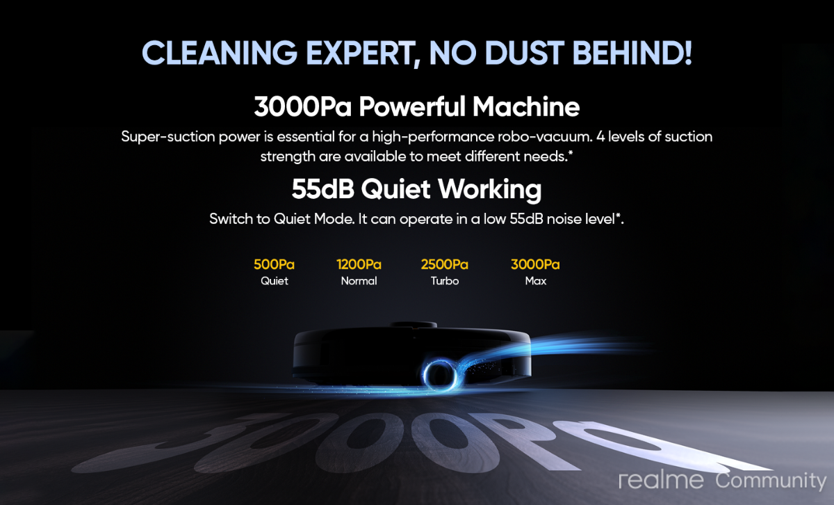 Realme Techlife 2-in-1 Rechargeable Robot Vacuum Cleaner with 5200mAh Battery, Vacuum & Mop with Lidar Smart Mapping & 38 Sensors