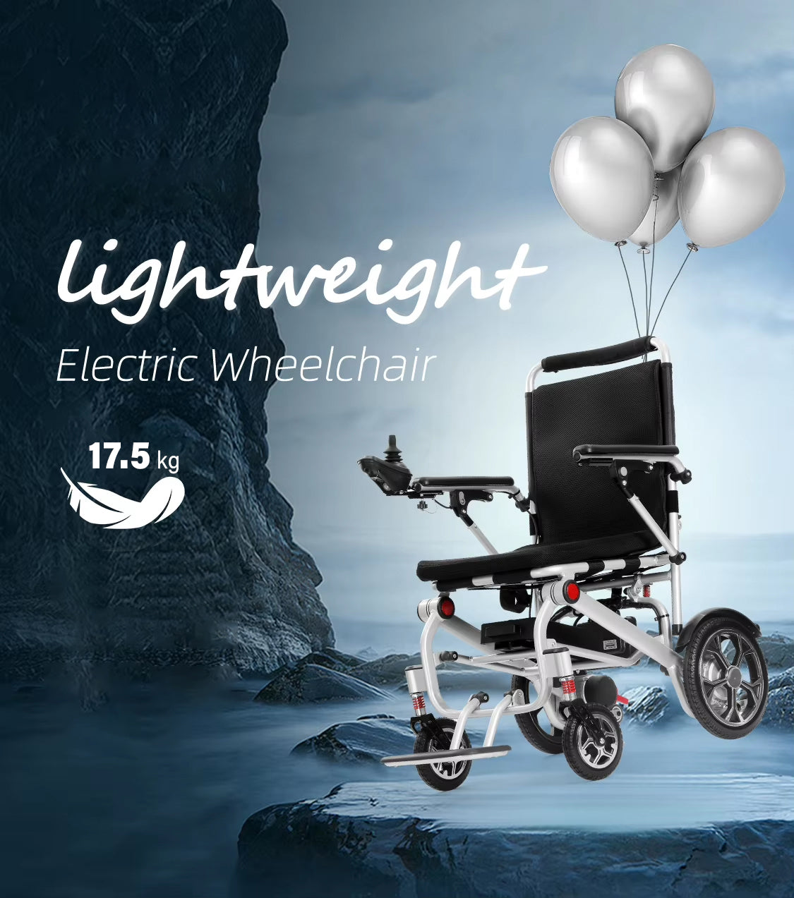 17.5kg Lightweight Folding Electric Wheelchair with Dual Motor, Compact - 130kg Load Capacity