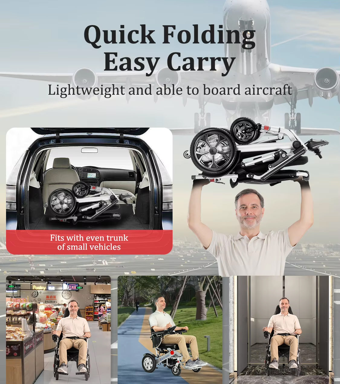17.5kg Lightweight Folding Electric Wheelchair with Dual Motor, Compact - 130kg Load Capacity