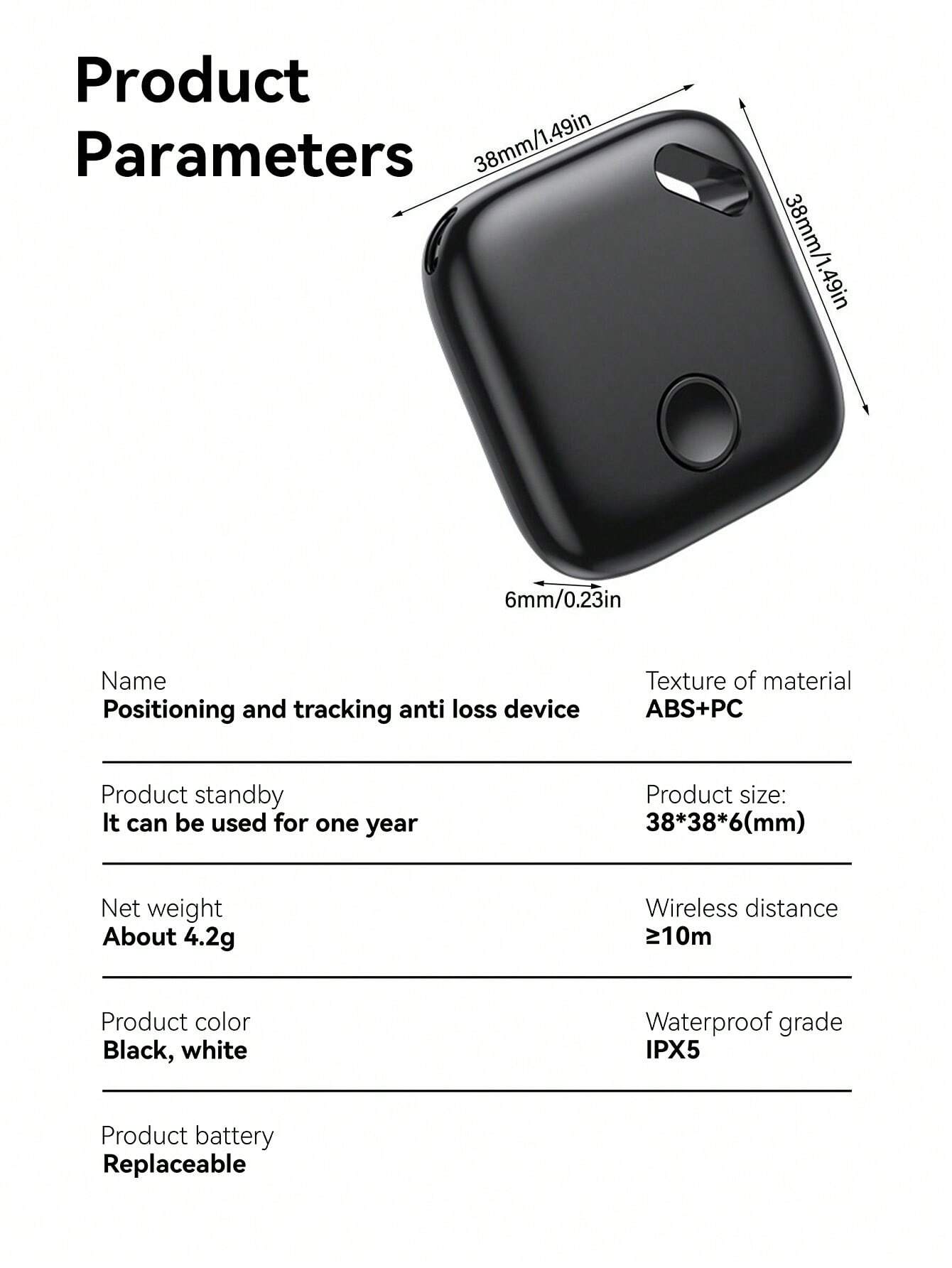 Smart Wireless Bluetooth Tracker with Apple Find My Support - Anti-Lost Key Finder, Pet & Elderly Locator with Fall Detection, Geo-Fencing, and 50m Range