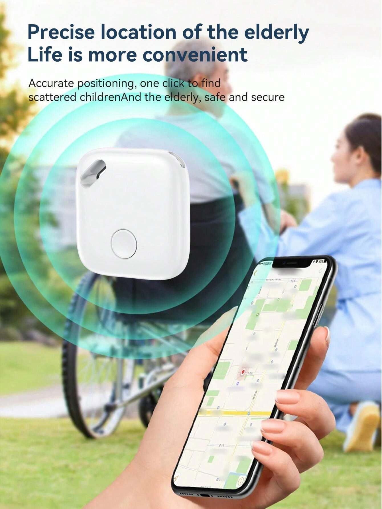 Smart Wireless Bluetooth Tracker with Apple Find My Support - Anti-Lost Key Finder, Pet & Elderly Locator with Fall Detection, Geo-Fencing, and 50m Range