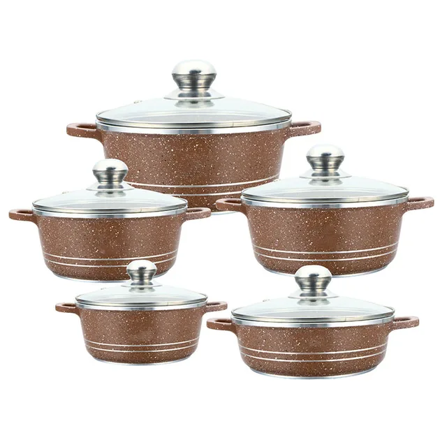 Hot Chef 10-Pcs Aluminium Marble Coating Nonstick Kitchenware Cookware Set
