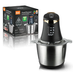 RAF 3L Electric Dual Speed Food Processor with Stainless Steel Bowl, 4 Sharp Spiral Blades - 1000W