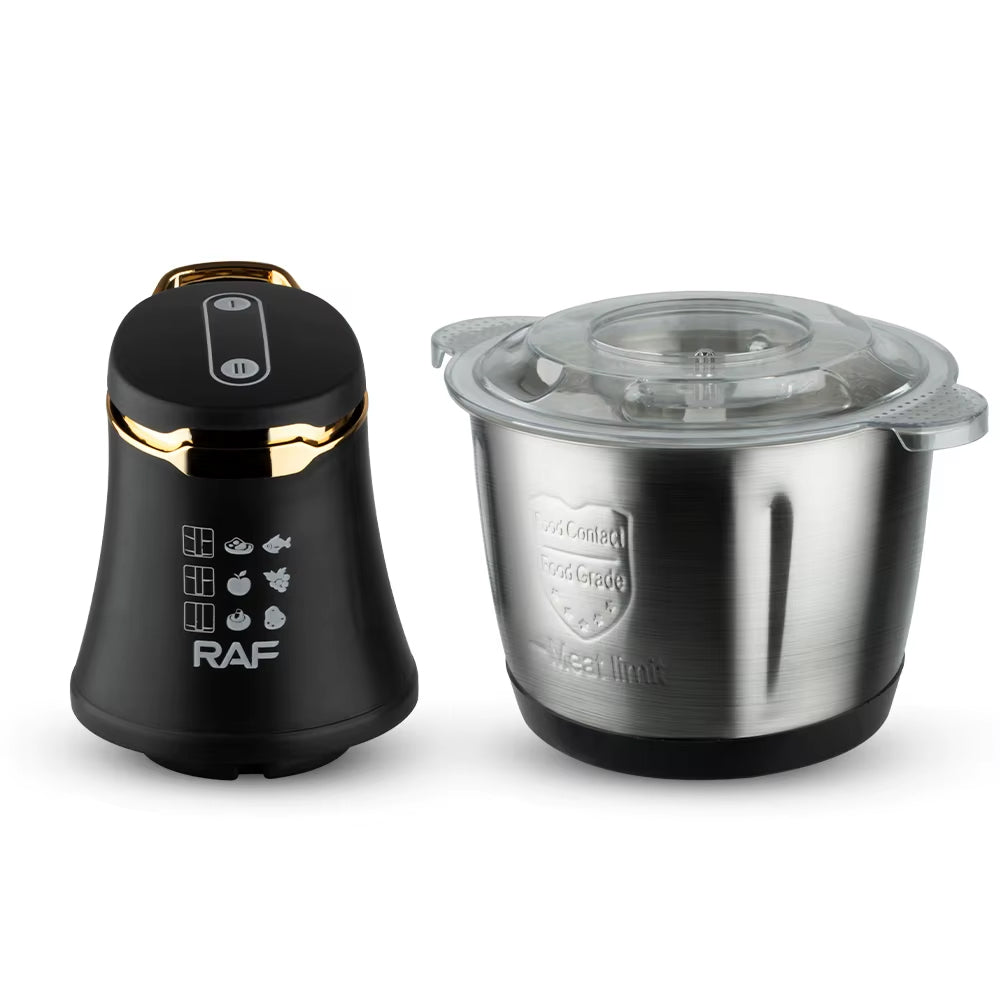RAF 3L Electric Dual Speed Food Processor with Stainless Steel Bowl, 4 Sharp Spiral Blades - 1000W