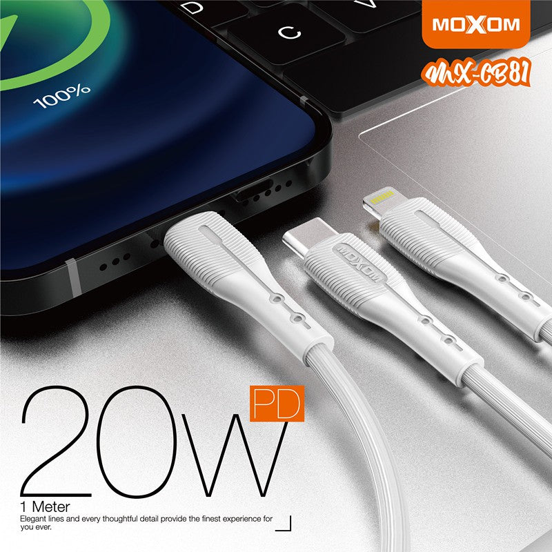 MOXOM 1M Fast Charging Cable - USB-C to Lightning for iPhones and iOS Devices - 20W