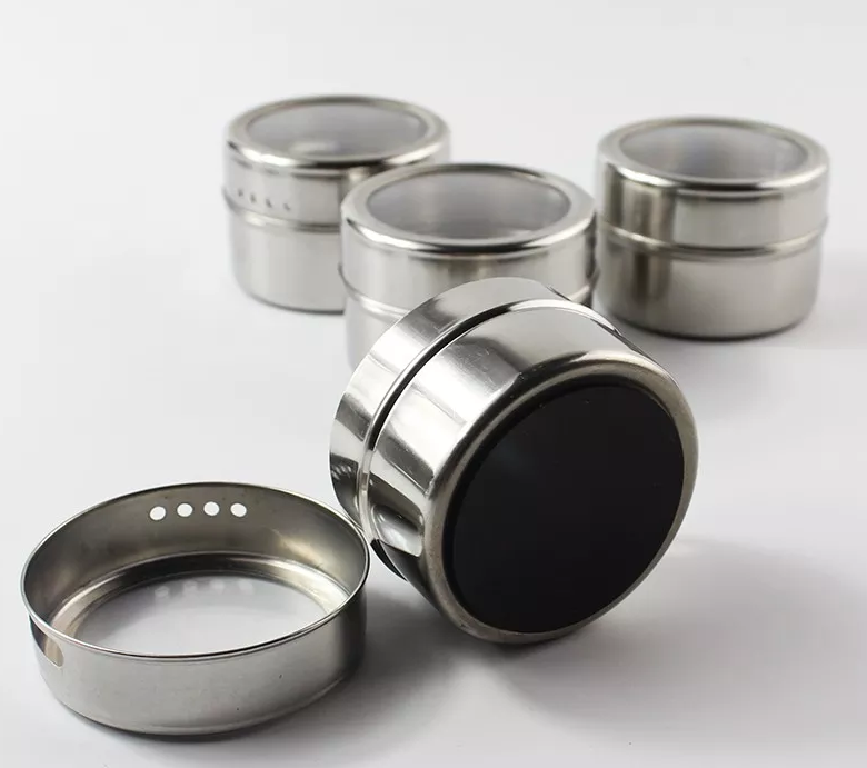 6 Piece Magnetic Spice & Condiment Jar Set - Stainless Steel