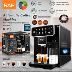 RAF 1.5L Fully Automatic Coffee Machine with Steam Milk Frother and Latte Art DIY - 1350W
