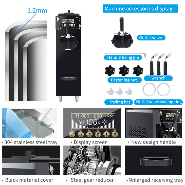 Commercial Grade Single Flavor Ice Cream Machine 900W, 12 Litre/Hr Capacity, Stainless Steel Body with Compact Design
