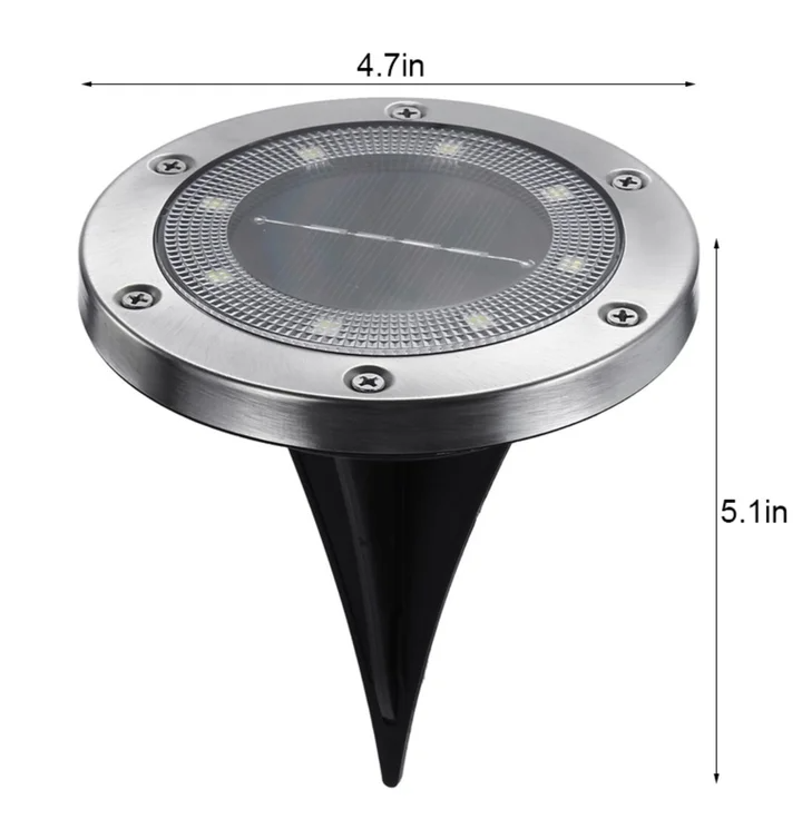 Set of 4 Round Solar Powered Garden LED Lights for Ground Pathway with UV and Water Resistance
