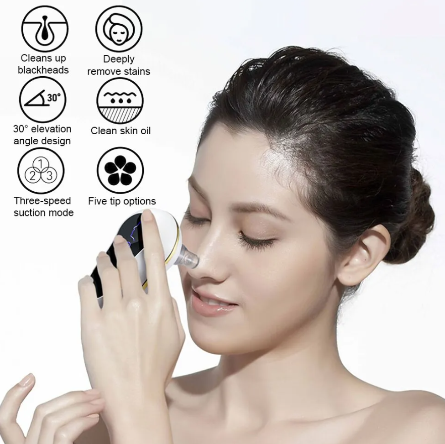 Mini Automatic Blackhead Acne Pore Suction Remover & Skin Cleanser with 3 Suction Modes and 5 Multif