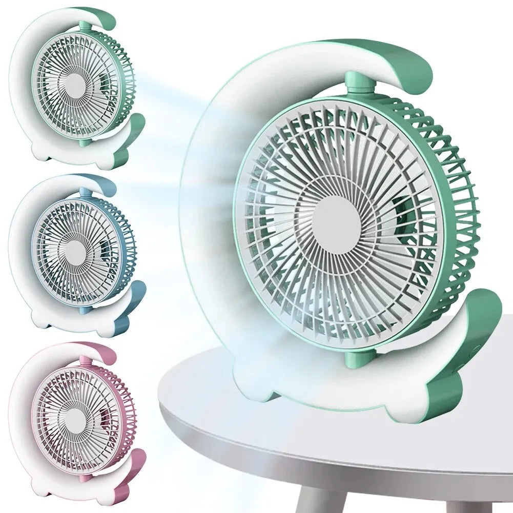 Adjustable Rechargeable Desktop Fan with Colorful Ambient Lights, 3-Speed Cooling & 180° Rotation