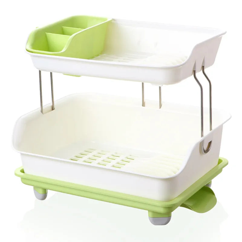 Multipurpose 2 Tier Kitchen Sink Dish Drainer Rack & Organiser with Draining Tray