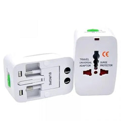 Universal All-in-One Travel Adapter with Dual USB Ports with Built-in Surge Protection, Compatible with Smartphones, Tablets, Laptops & Cameras