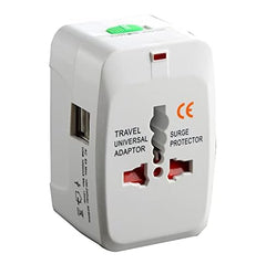 Universal All-in-One Travel Adapter with Dual USB Ports with Built-in Surge Protection, Compatible with Smartphones, Tablets, Laptops & Cameras