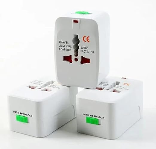 Universal All-in-One Travel Adapter with Dual USB Ports with Built-in Surge Protection, Compatible with Smartphones, Tablets, Laptops & Cameras