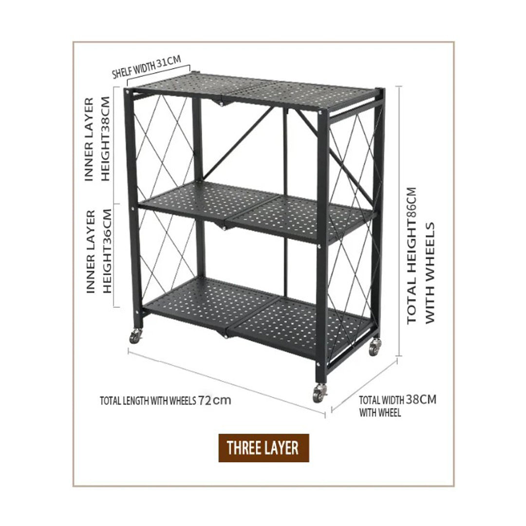 Multi Layer Foldable Metal Storage Rack Organizer with Wheels