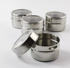 6 Piece Magnetic Spice & Condiment Jar Set - Stainless Steel
