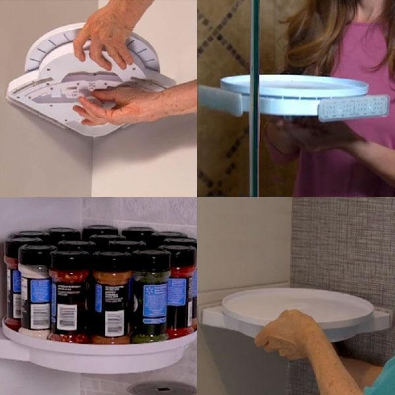 Instahang Rotating 360° Shelf Suction Corner Holder for Bathroom & Kitchen with Water Freeflow Desig
