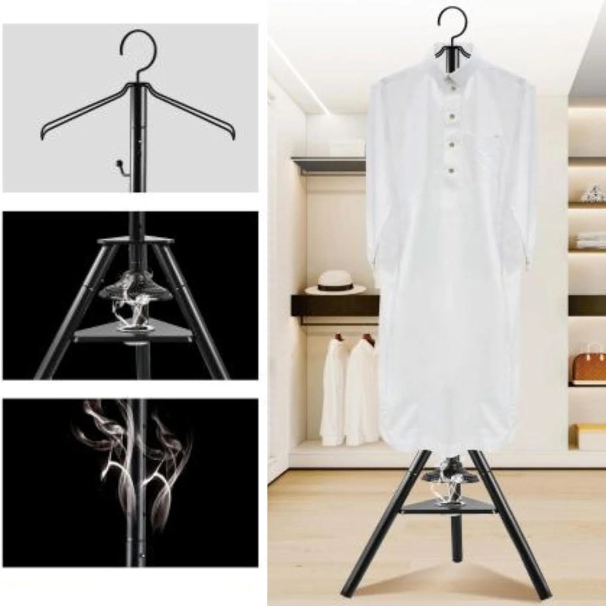 Incense Burner Clothes Stand with Garment Hangers and Built-In Mabkhar Base