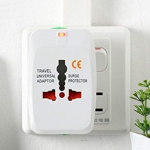 Universal All-in-One Travel Adapter with Dual USB Ports with Built-in Surge Protection, Compatible with Smartphones, Tablets, Laptops & Cameras