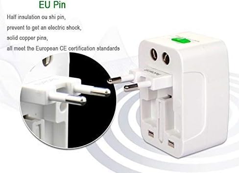 Universal All-in-One Travel Adapter with Dual USB Ports with Built-in Surge Protection, Compatible with Smartphones, Tablets, Laptops & Cameras