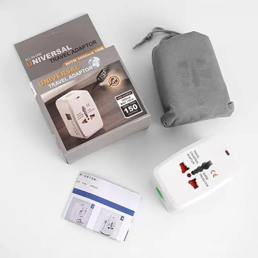 Universal All-in-One Travel Adapter with Dual USB Ports with Built-in Surge Protection, Compatible with Smartphones, Tablets, Laptops & Cameras