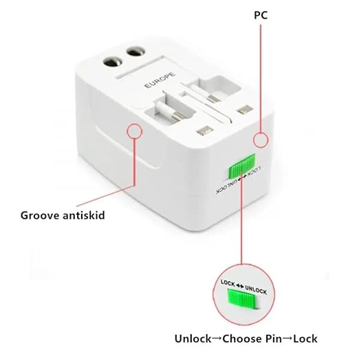 Universal All-in-One Travel Adapter with Dual USB Ports with Built-in Surge Protection, Compatible with Smartphones, Tablets, Laptops & Cameras