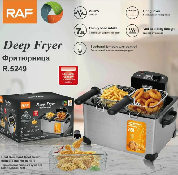 RAF 5L High Power Deep Fryer with Heat-Resistant Handles & Adjustable Temperature Control