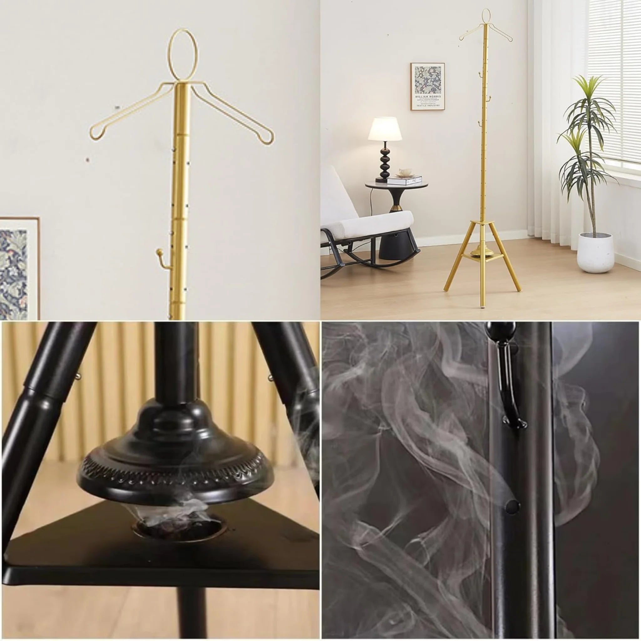 Incense Burner Clothes Stand with Garment Hangers and Built-In Mabkhar Base
