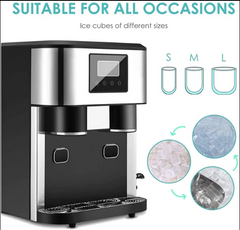 3-in-1 Ice Maker with Crusher & Cold Water Dispenser, 1.8L Water Reservoir, 600g Storage, 15–18kg - Day Output