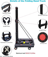 Heavy Duty Foldable Luggage Cart Trolley with 4 Wheels - 50 Kg Capacity - 40 x 31.5 x 11 cm
