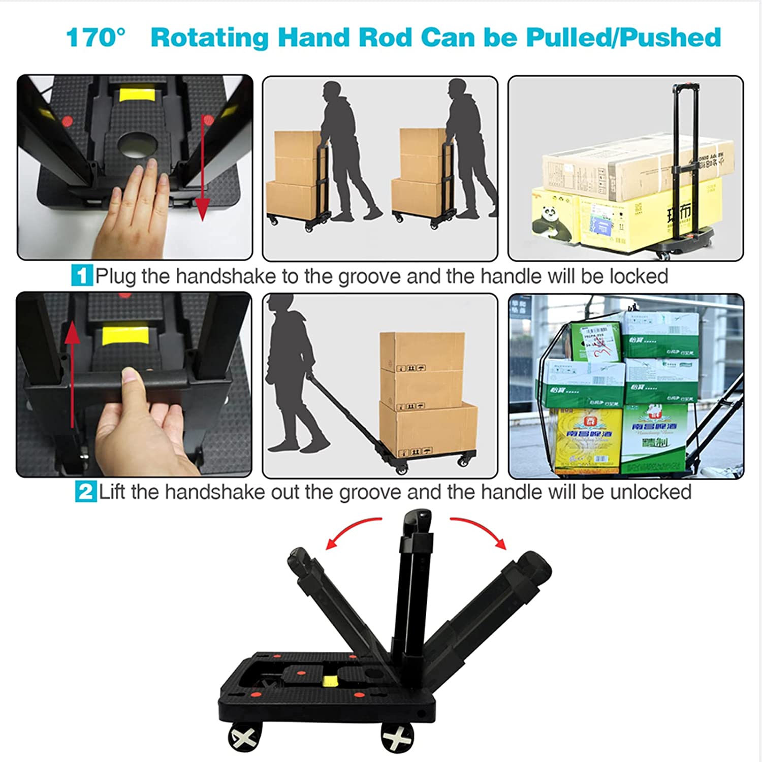 Heavy Duty Foldable Luggage Cart Trolley with 4 Wheels - 50 Kg Capacity - 40 x 31.5 x 11 cm