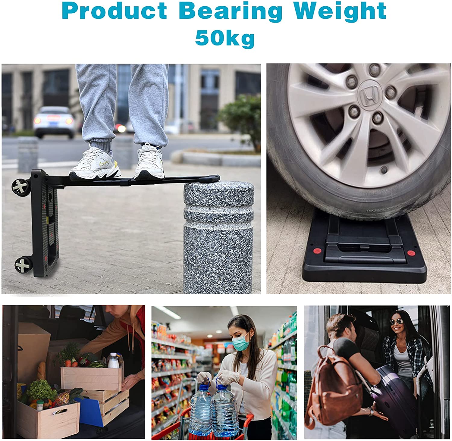 Heavy Duty Foldable Luggage Cart Trolley with 4 Wheels - 50 Kg Capacity - 40 x 31.5 x 11 cm