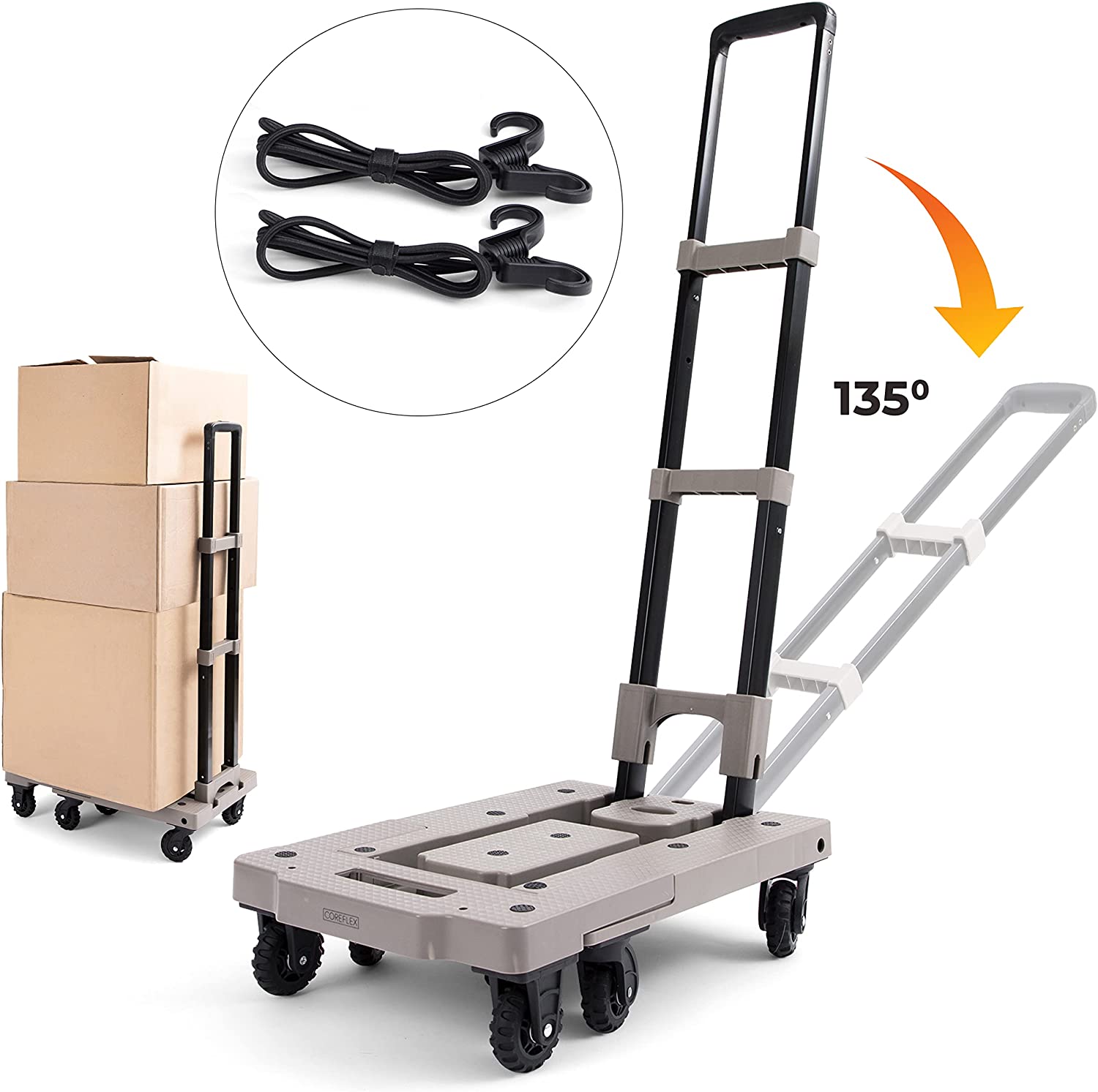 Portable Folding Hand Truck Trolley Cart with 7 Wheels - 160 Kg Load Capacity - 100 x 33 x 57 cm
