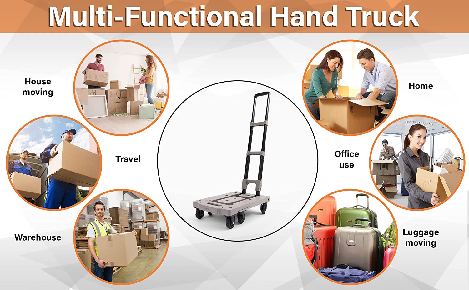 Portable Folding Hand Truck Trolley Cart with 7 Wheels - 160 Kg Load Capacity - 100 x 33 x 57 cm