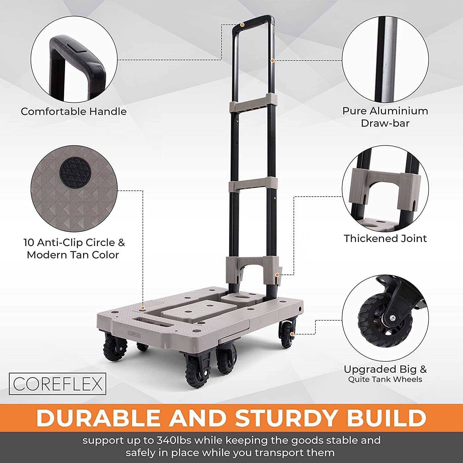 Portable Folding Hand Truck Trolley Cart with 7 Wheels - 160 Kg Load Capacity - 100 x 33 x 57 cm