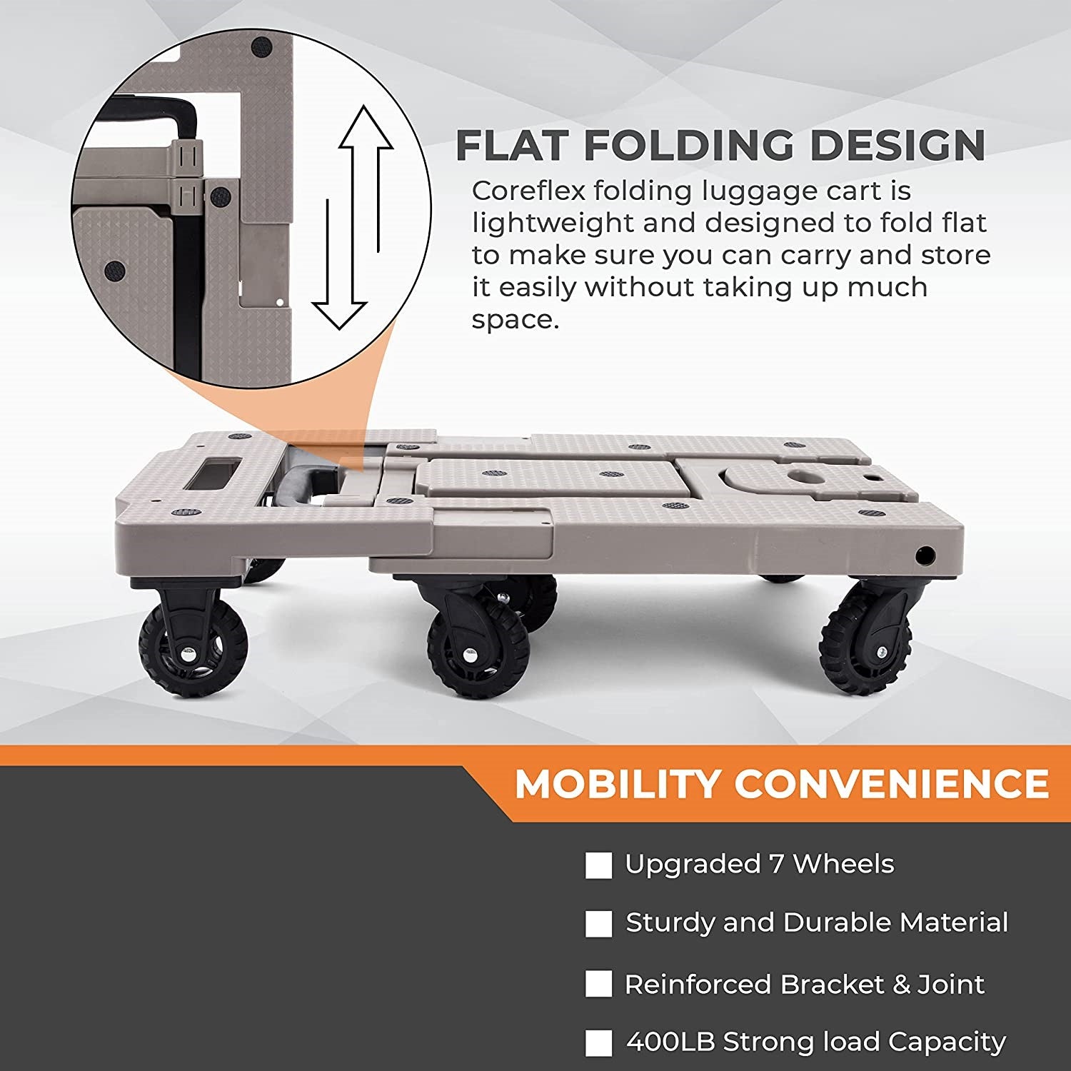 Portable Folding Hand Truck Trolley Cart with 7 Wheels - 160 Kg Load Capacity - 100 x 33 x 57 cm